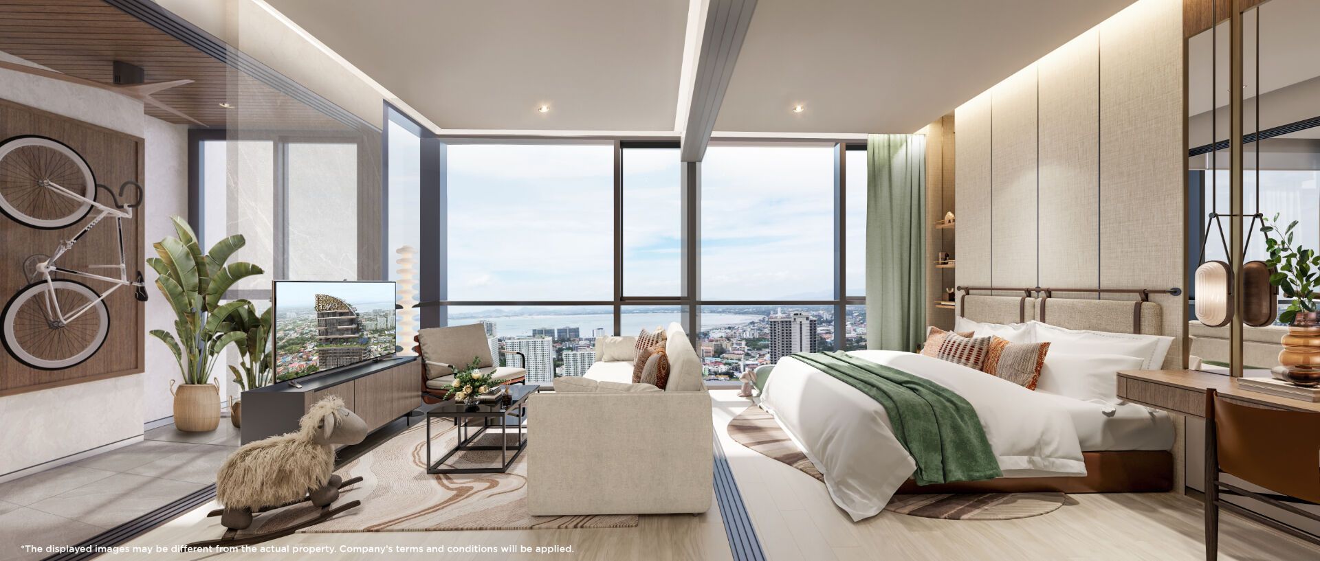 Once Wongamat: Open-plan sleeping and living area