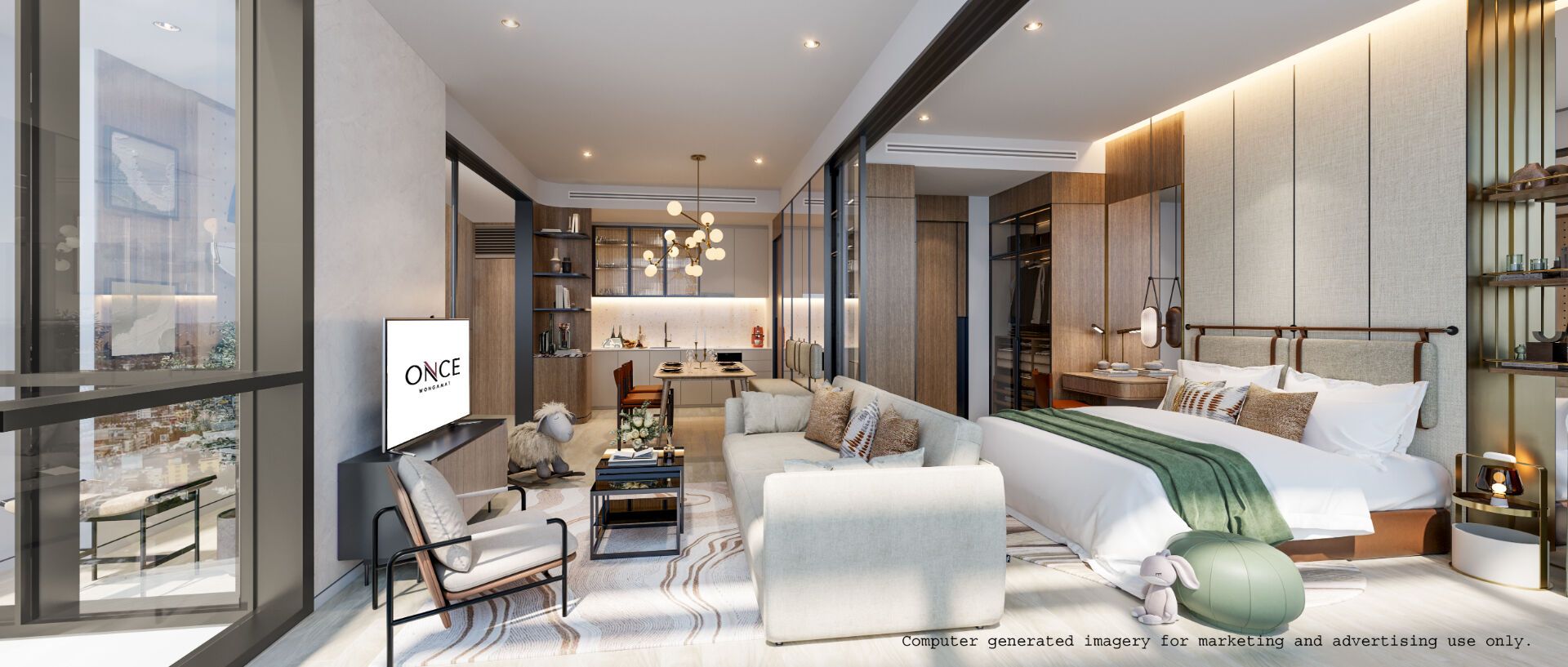 Once Wongamat: Open-plan sleeping and living area